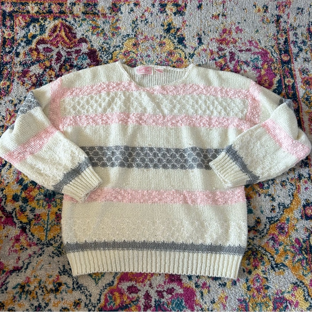 Vintage 80s granny patel colours pearl decorated sweater - Picture 4 of 7